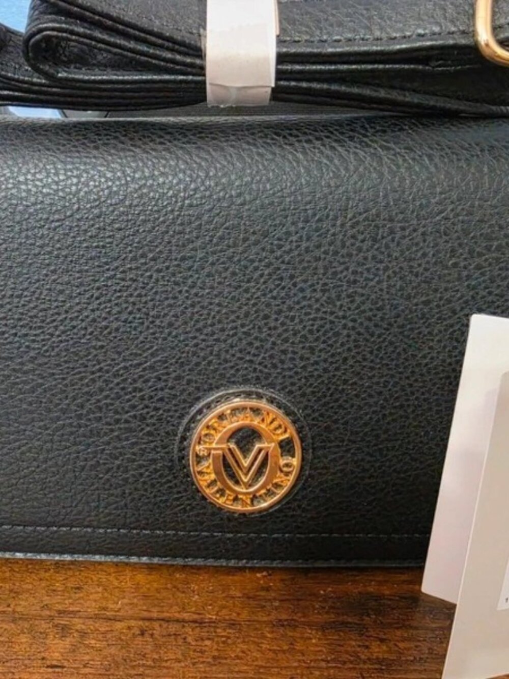 Valentino Orlandi Black Shoulder Bag with Gold Logo